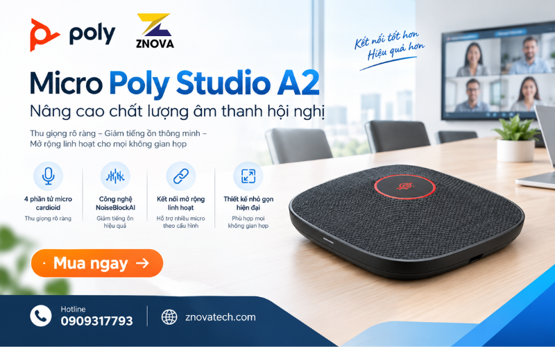 Poly Studio A2 – Micro hội nghị để bàn cho phòng họp chuyên nghiệp Micro Poly Studio A2 – Nâng cao chất lượng âm thanh hội nghị