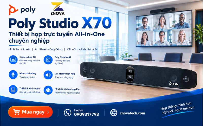 Poly Studio X70 – Thiết bị họp trực tuyến All-in-One chuyên nghiệp Poly Studio X70 – Thiết bị họp trực tuyến All-in-One chuyên nghiệp