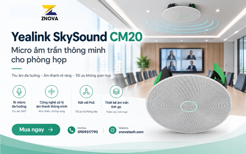 Yealink SkySound CM20 – Micro âm trần thông minh cho phòng họp Yealink SkySound CM20 – Micro âm trần thông minh cho phòng họp